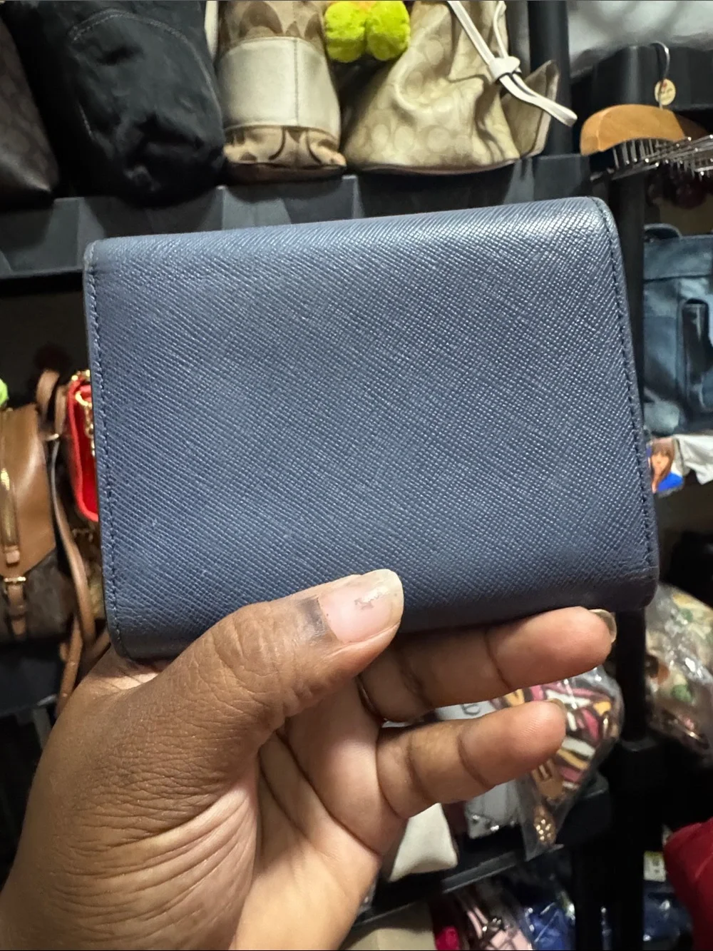 MCM Compact Leather Card Holder in Navy